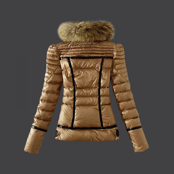 Moncler Donna Giù cappotto collo di pelliccia Khaki Presa M1096
